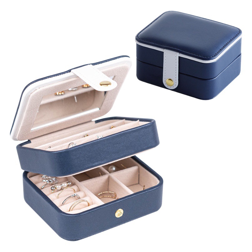 Caja de almacenamiento de joyas anillo portátil Ins con cremallera franela PU multi-capa pendientes collar caja de joyería