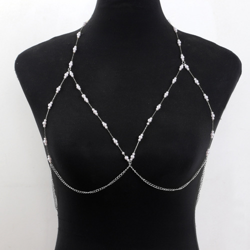 European and American pearl chain women's chest chain jewelry, fashionable, sexy, hot and versatile suspender accessories, nightclub body chain