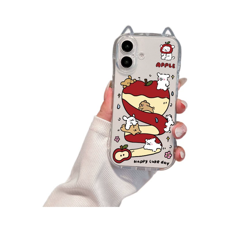 Чехол для телефона (Apple) совместим с iPhone11–17, прозрачный с ушками кота, шнурок опционально