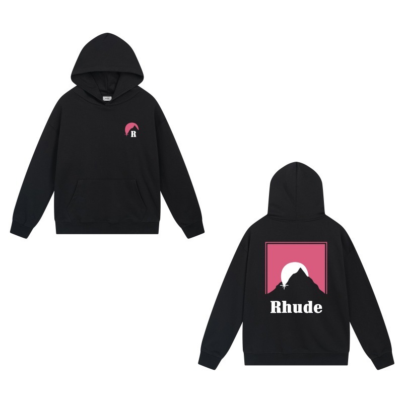 美式小众潮牌RHUDE秋冬新款ins皇冠旗帜高街复古宽松连帽卫衣男女|undefined