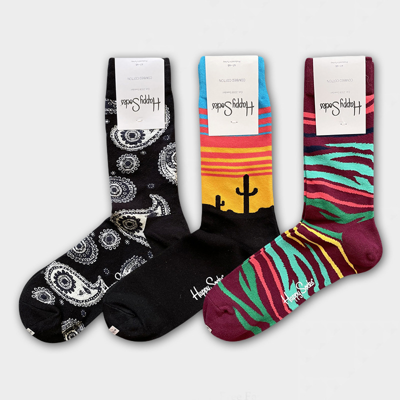ハッピーソックス メンズソックス ミドル丈 コーマ綿 吸汗消臭 通気性 スウェーデン製 おしゃれ カラフル 薄手