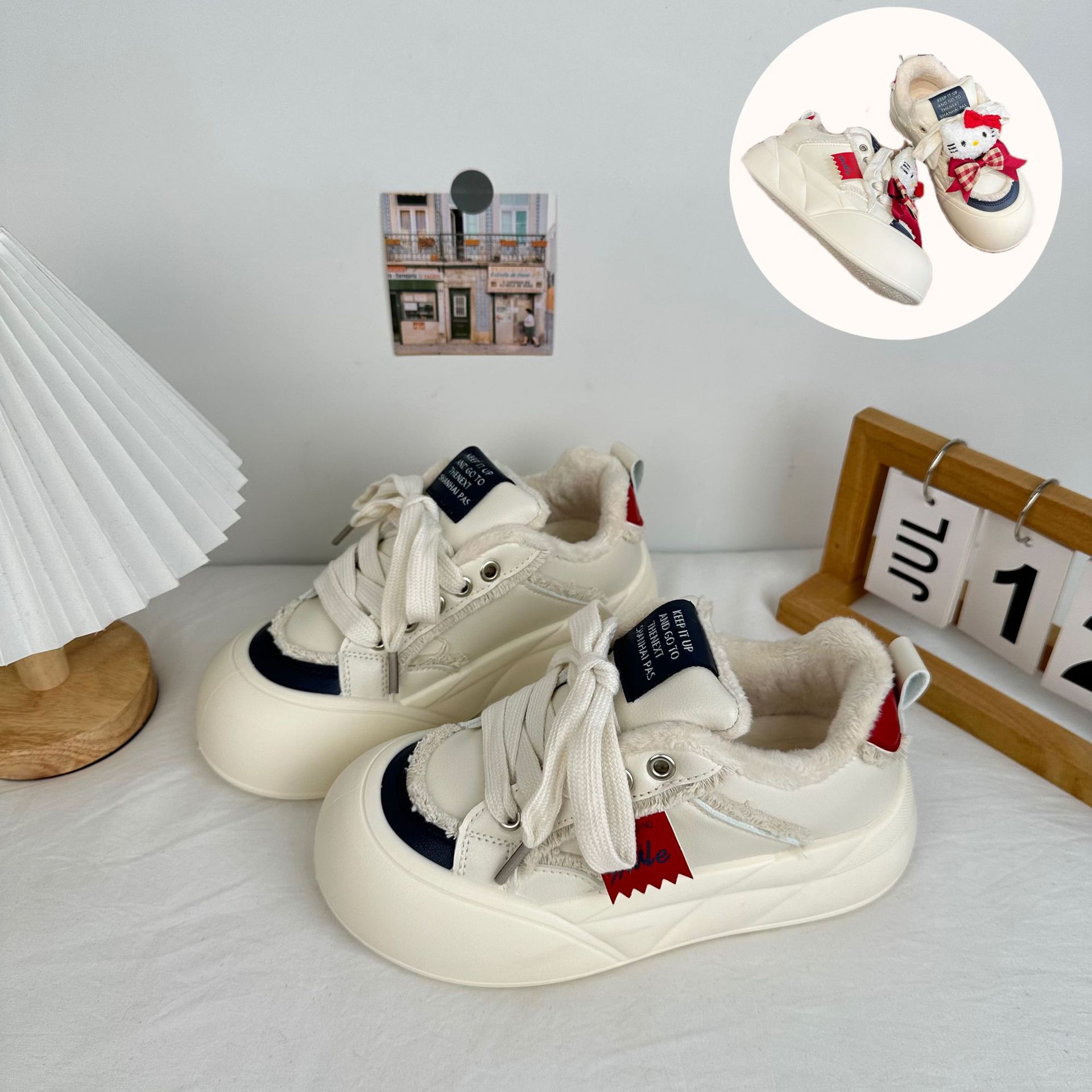 N1760/N1760M nicho original KT feo y lindo cabeza grande zapatos blancos mujer 2024 nuevo otoño e invierno bricolaje
