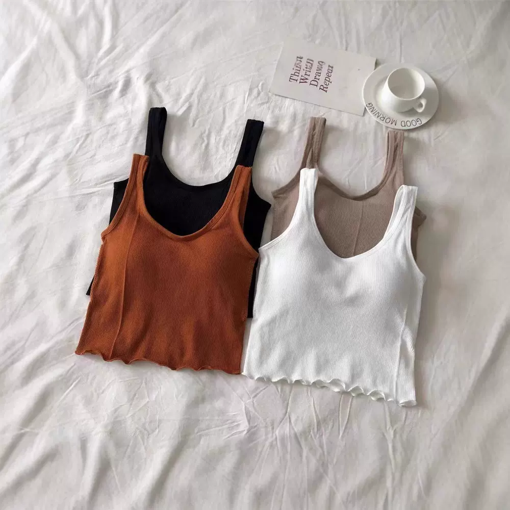夏季少女小背心爆款内搭外穿背心内搭纯色裹胸固定胸垫一体式