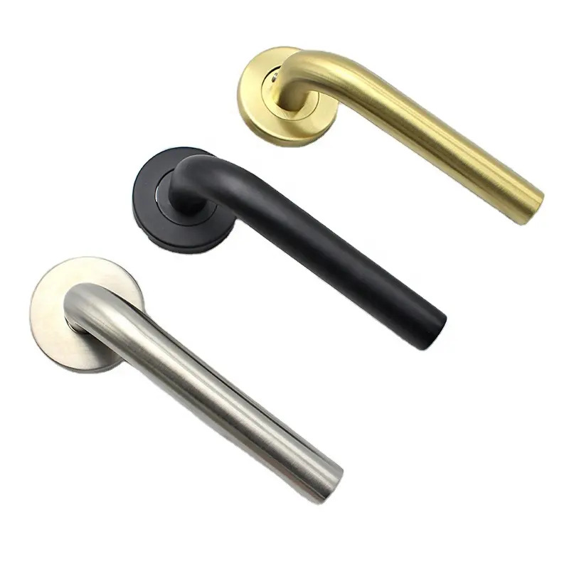 Manija de puerta de un solo codo de acero inoxidable 304 Manija de cerradura ignífuga estándar europea Manija de puerta de madera de baño de dormitorio universal