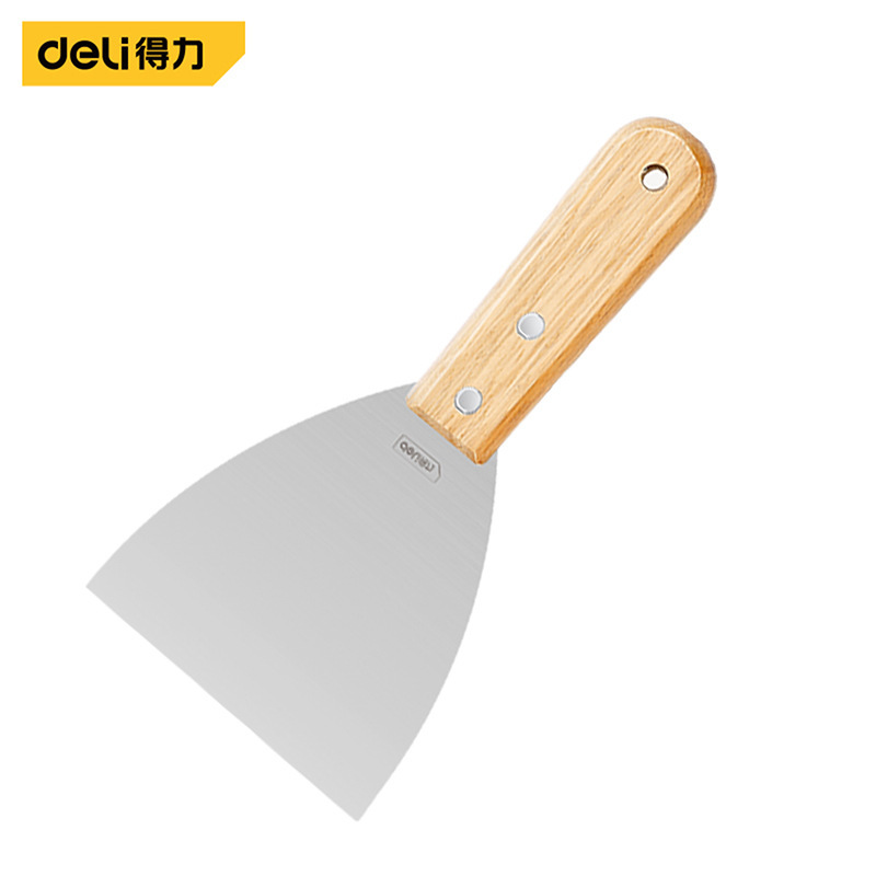 得力工具DL-HD4C木柄油灰刀4寸清洁刮刀铲刀抹灰腻子刀