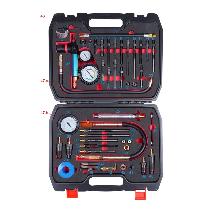 Набор для авторемонта из 46 предметов, прямые поставки от производителя, тестер утечек с двойной шкалой, инструмент для проверки давления из углеродистой стали, набор для проверки давления
