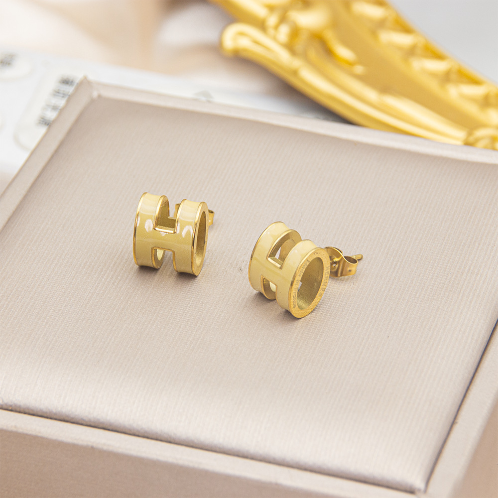 12mm 골드 샴페인 컬러 스터드 이어링