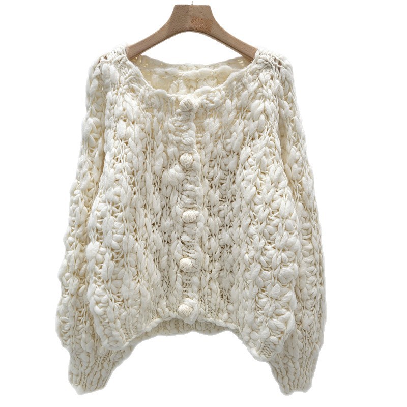 Cardigan de color sólido con aguja exterior 25 otoño y invierno suelto corto chaqueta de tejido a mano chaqueta de aire extranjero