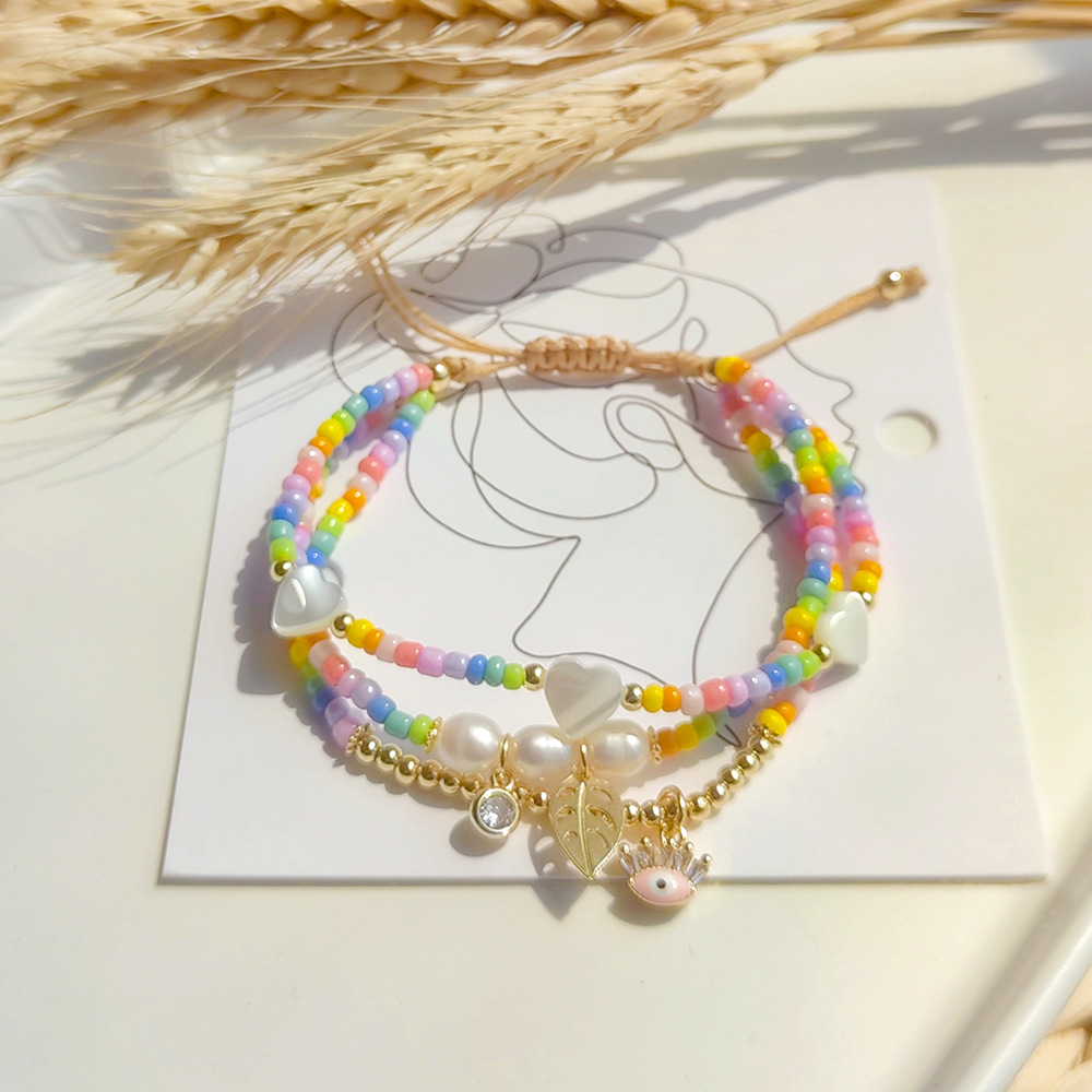 1 Piece Quantity Holiday, Shopping Occasion Vacation Sweet Leaf Devil's Eye Heart Shape Glass Glass Women's Bracelets