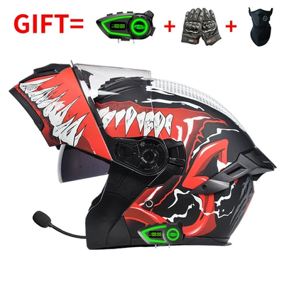 Motosiklet kaskı (dəbilqə) – Helmets, All-Season Safety Helmets, Flip-Up - bluetooth-model-new-venom-hd-mirror-m-size-55-56-head-circumference