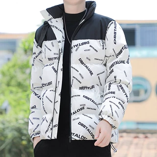 拼接棉衣男立领加厚冬季男士韩版青少年休闲字母印花棉袄外套潮