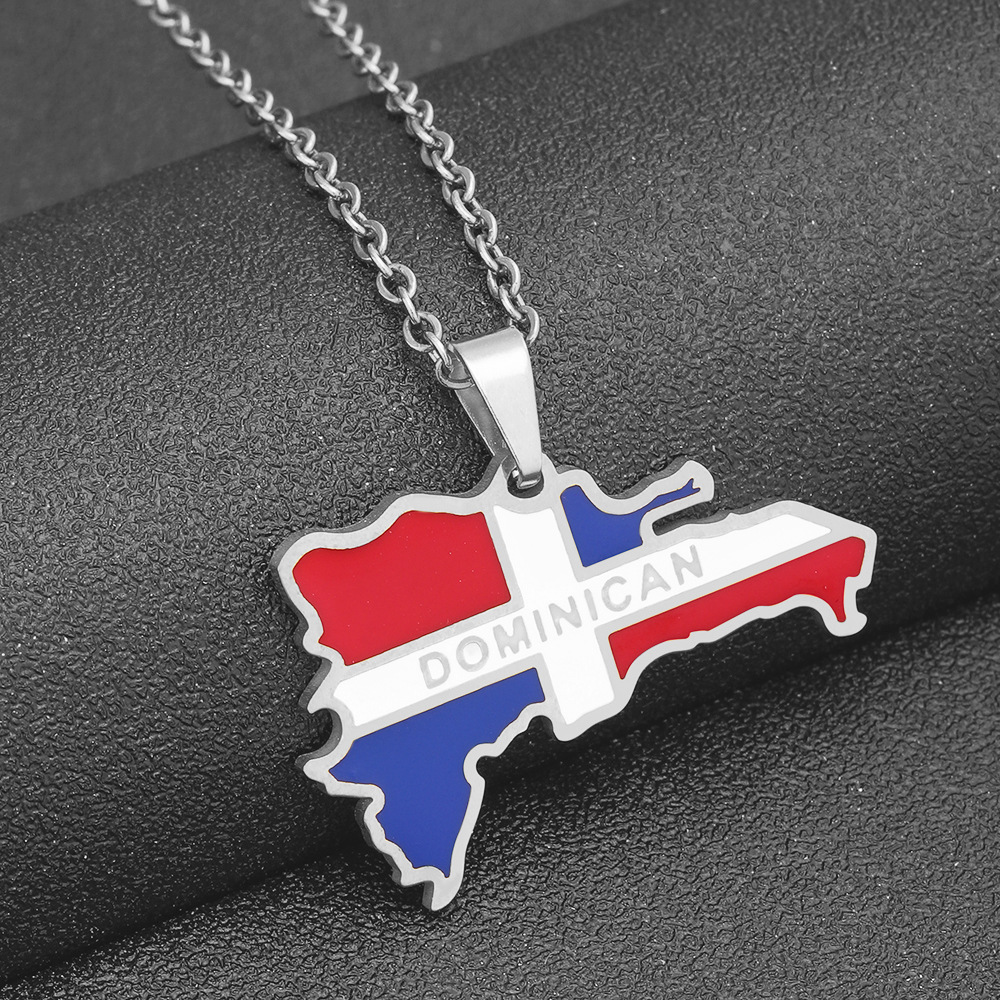 Collana con ciondolo in acciaio al titanio con mappa dominicana per uomo e donna, collana di coppia in acciaio inossidabile, accessori di tendenza_voghion.com