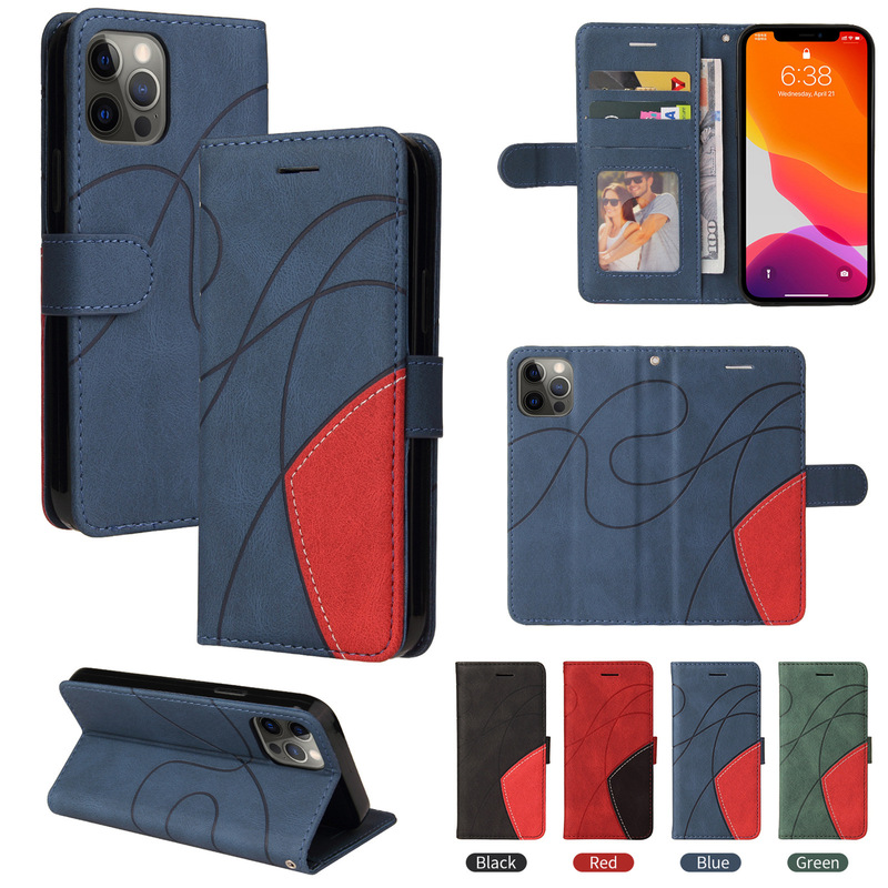 Suitable for iPhone 17 Two-Color Spliced Leather Case, Apple 16 Skin-Feel Flip Cover Card-Insert Wallet Phone Case, Se Protective Cover