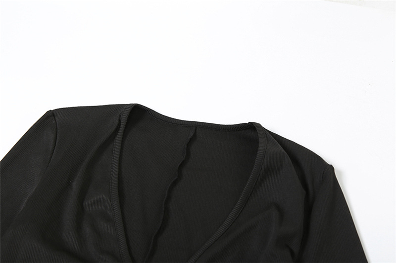 Mono deportivo sexy de otoño e invierno con escote en V profundo, ajustado, de manga larga y color liso para mujer