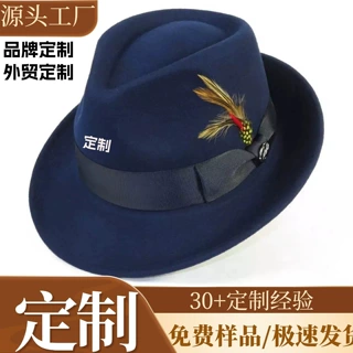秋冬新款跨镜日韩欧美风爵士礼帽男平纹羽毛大檐礼帽宴会派对定制