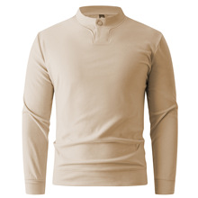 2025跨境亚马逊冬男士德绒圆领纽扣长袖T恤大码时尚休闲运动上衣