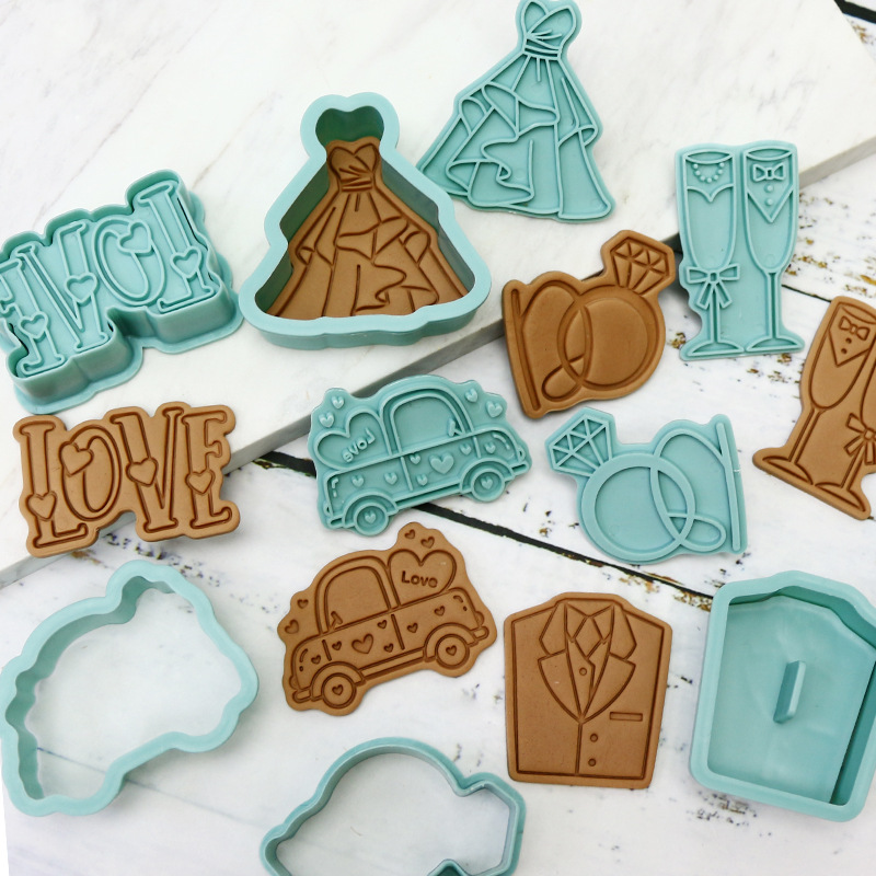 Boda Día de San Valentín Molde de galletas 3D Estereoscópico de galletas Molde de fondant Juego de moldes de postres Transfronterizo