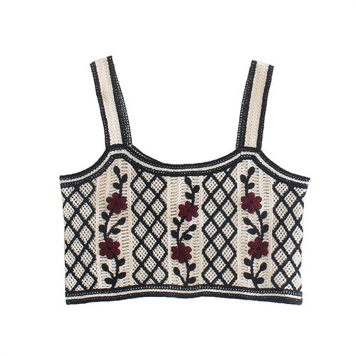Versatile embroidered camisole hollow knitted women's sleeveless style personalized top short inner vest