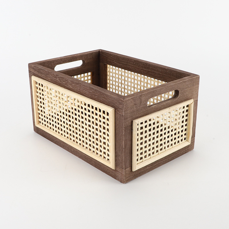 Cesta de almacenamiento de madera sólida de escritorio plegable de madera vintage transfronteriza personalizada caja de almacenamiento de libros