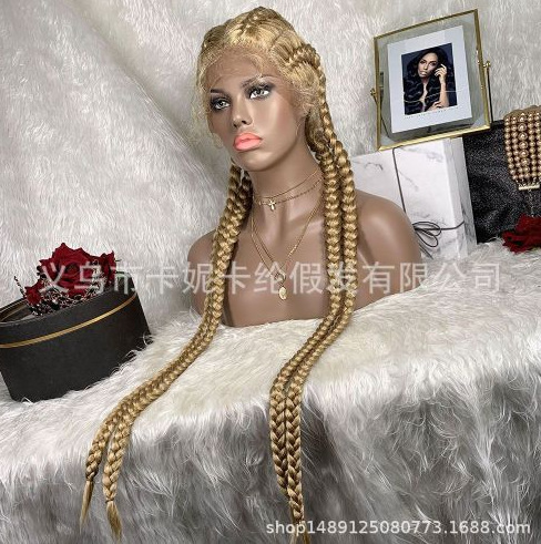 Amazon transfronterizo de cuatro hebras trenzadas frente de encaje de fibra química cubierta de cabeza trenzada peluca de encaje 0037