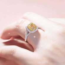 热卖经典女式微镶锆石仿真钻戒指公主粉钻少女系方形黄钻5*5婚戒