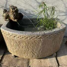 青石半圆缸仿古养鱼石缸荷花大缸景观摆件中式庭院玄关雕刻石缸