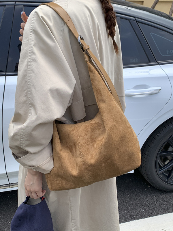 休闲复古麂皮绒包包女式2025新款轻便百搭单肩斜挎包大容量托特包|undefined