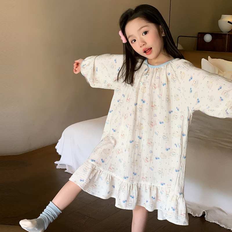 SeedMelon女童睡衣a类纯棉春秋款儿童家居服全棉宝宝长袖睡裙59|undefined