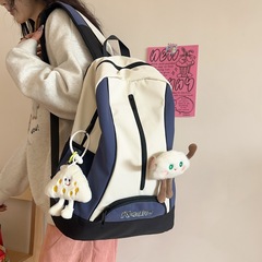 跨境韓版拼色雙肩包女情侶旅遊出差健身休閒背包學生書包電腦包