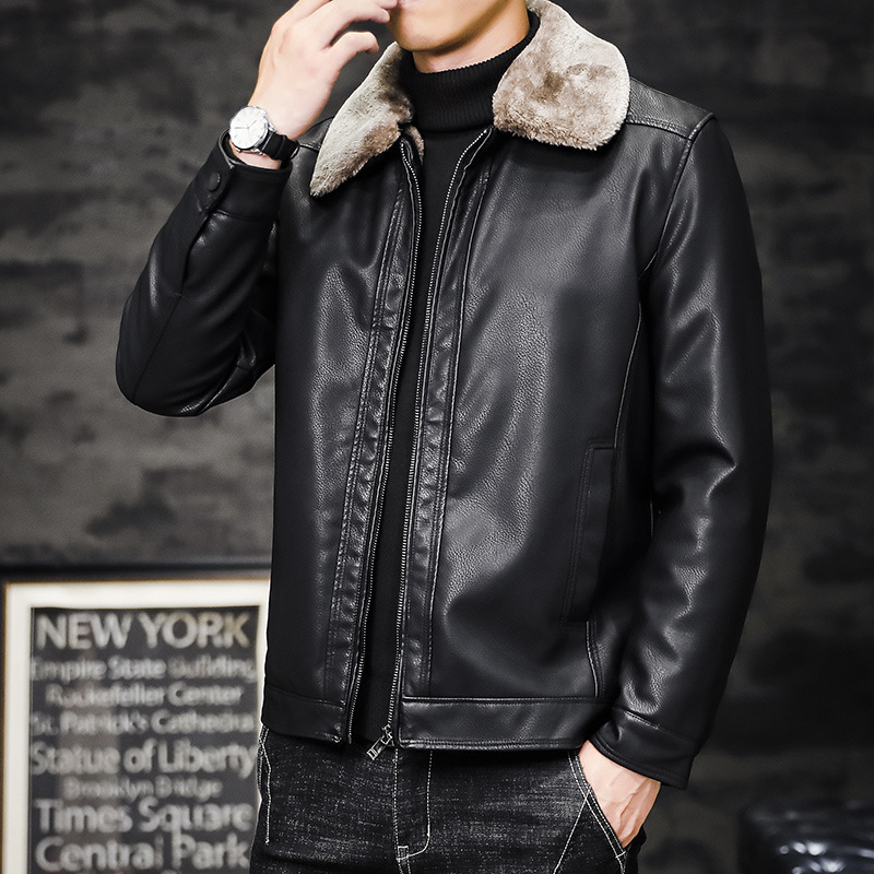 Men's Casual Fur Integrated Thermal Leather Jacket