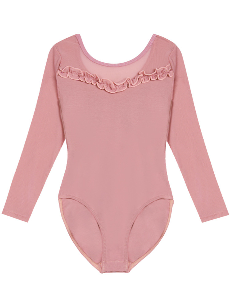 Ropa de baile para niños primavera práctica de manga larga Ropa de baile costura de algodón malla encaje mono Ballet ropa de cuerpo de niña