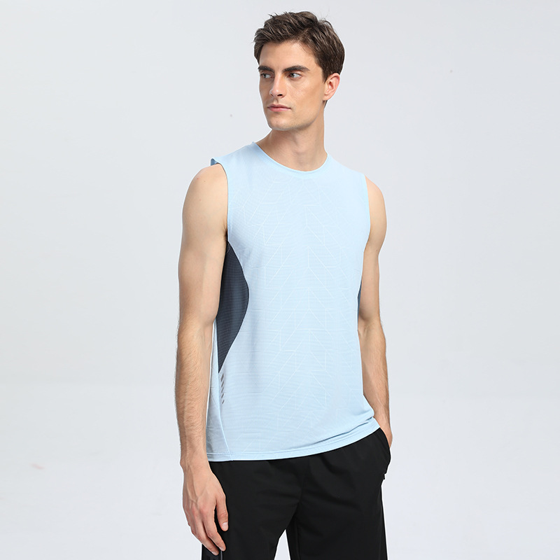 Maratón al aire libre de los hombres de verano entrenamiento de secado rápido chaleco suelto cuello redondo ropa de entrenamiento deportivo en stock al por mayor