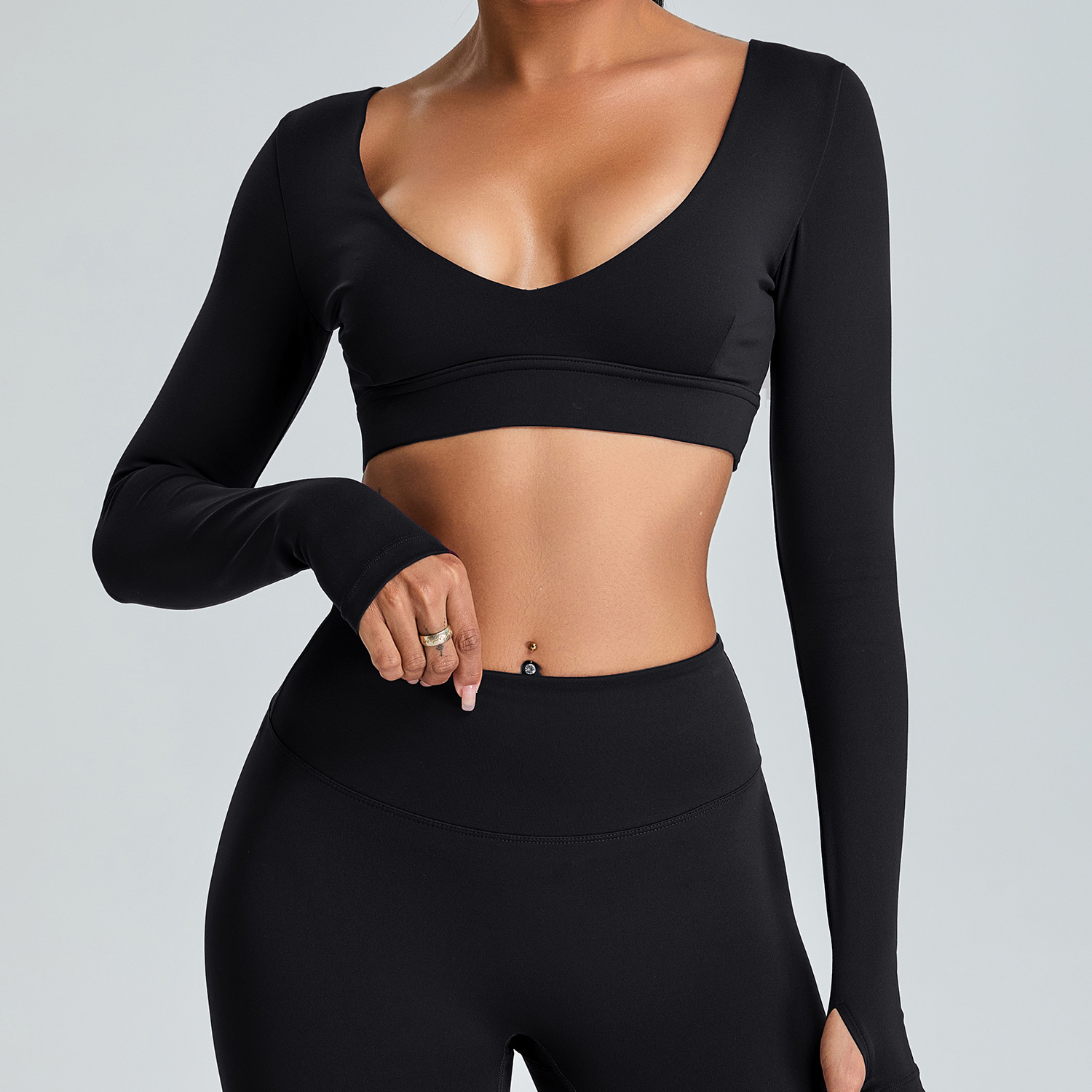 Otoño y invierno nuevo sexy cuello en V ropa de yoga de mangas largas camiseta deportiva de alta calidad para mujeres adelgazamiento ropa de ejercicios al aire libre chaqueta superior