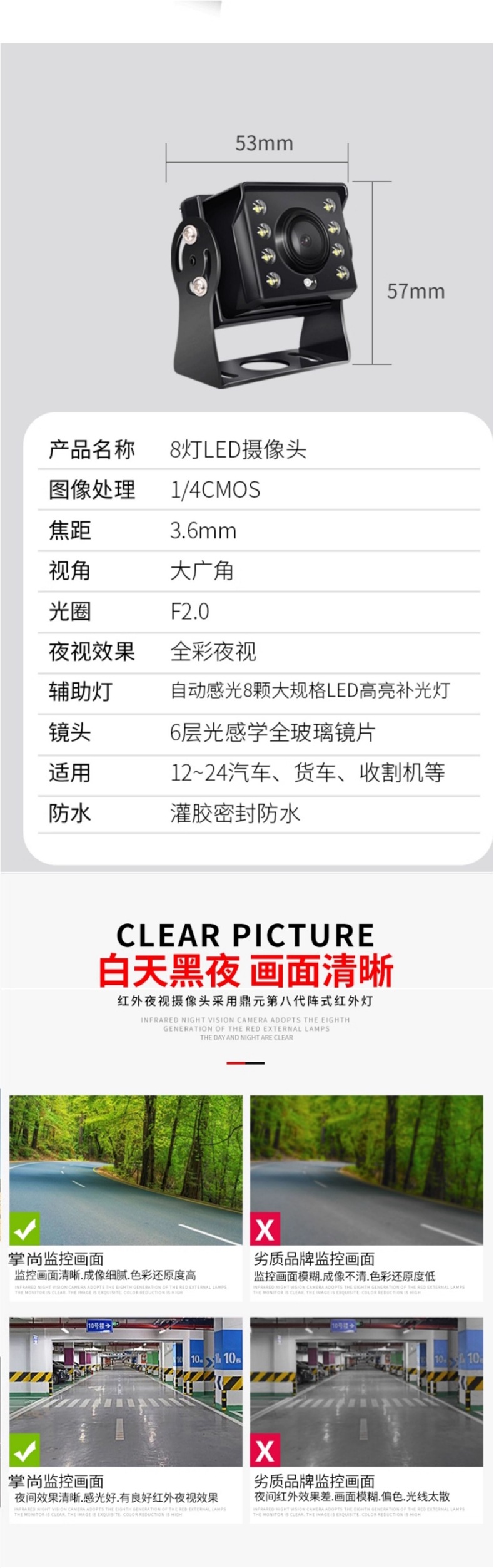 Truck Reversing Image Display 12V24 Vehicle-Mounted High-Definition Night Vision Harvester Passenger Car Four-Way Monitoring Recorder
