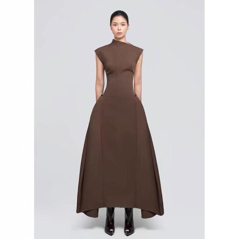 In-Stock Vietnamese Solid Color Sleeveless Maxi Dress for Women, High-Waisted Party Banquet Dress, Elegant Long Dress, High-Waisted In-Stock Vietnamese Solid Color Sleeveless Maxi Dress for Women, High-Waisted Party Banquet Dress, Elegant Long Dress, High-Waisted