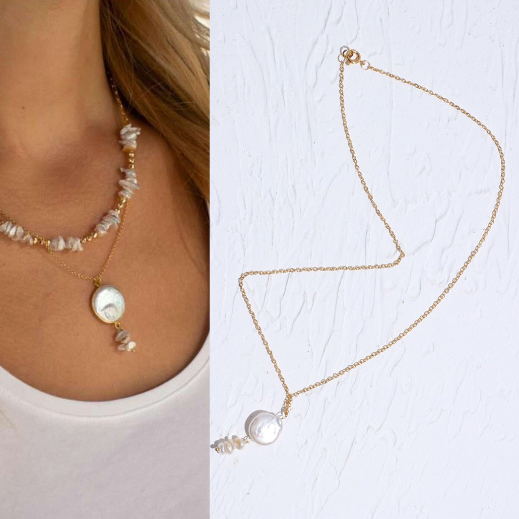 28g Weight Earrings, Necklace Classification 2 PCS/Package Quantity Holiday, Daily Occasion Freshwater Pearl, Titanium Steel Material Geometric Pattern Women's Gender Beaded Design Simple Style Style 2 PCS/Package Freshwater Pearl Titanium Steel Freshwater Pearl Jewelry Sets 4