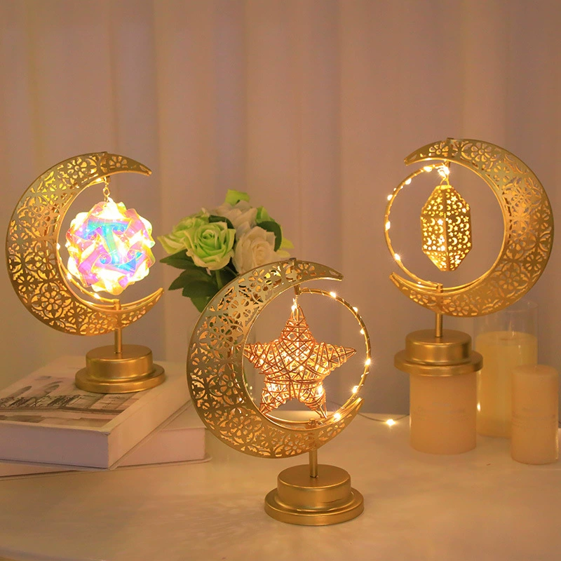 Светодиодная настольная лампа «Железная луна и звезды», вращающаяся декоративная лампа в восточном стиле, настольный декоративный светильник