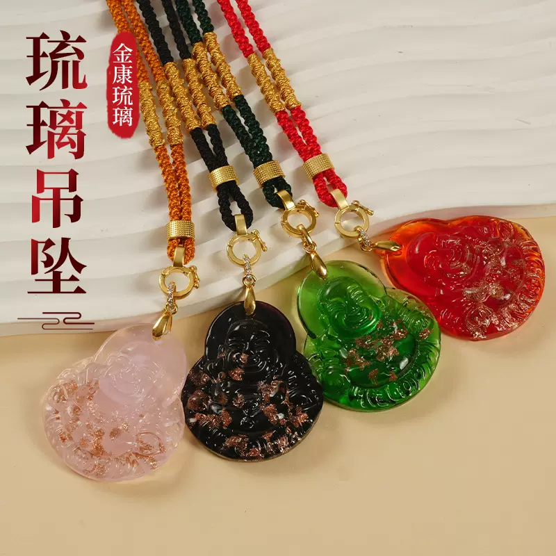 琉璃佛牌吊坠长款毛衣链民族风服装配饰手编项链挂件琉璃吊坠