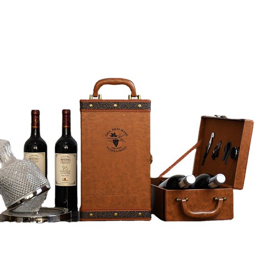 Bordeaux wine box manufacturer, two-packs of high-end red wine leather box, universal wine packaging box, red wine gift box