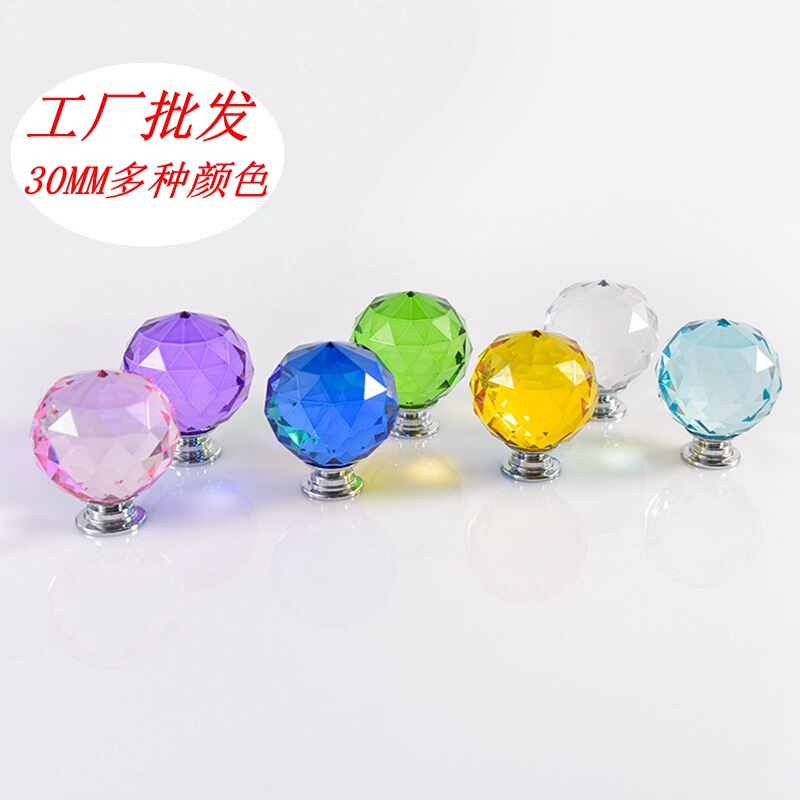 Modern Simple Colorful Transparent Handle Round Handle Glass Cabinet Pure K9 Single Hole 30mm Wardrobe Shower Room