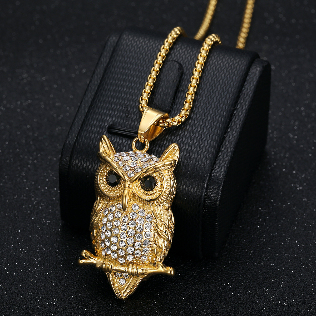 Gold Plated Plating Material 1 Piece 56*30mm 60cm Titanium Steel Rhinestones Gold Plated Owl Pendant Chain