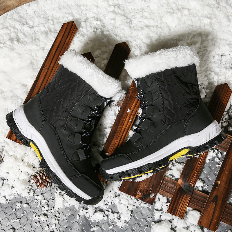 Invierno de alta altura de algodón botas de nieve de suela gruesa de mujer calentamiento de terciopelo grueso botas de mujer zapatos casuales