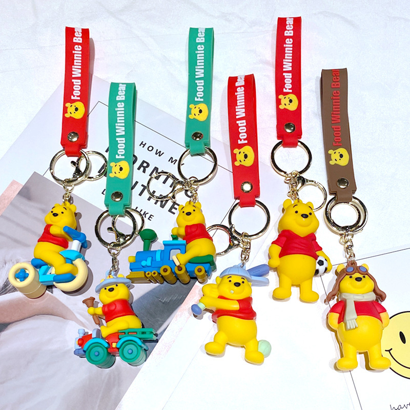 Cute Internet celebrity cartoon bear Pooh bear keychain pendant couple bag ornaments car key chain gift wholesale