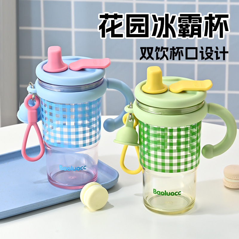 High quality plastic capacious glass with glass, handheld handle