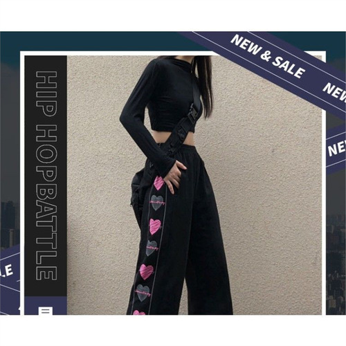 Spring Autumn New Love Leisure Sports Pants for Women Plus Size Large Women Harajuku Style Street High Straight Leg Pants