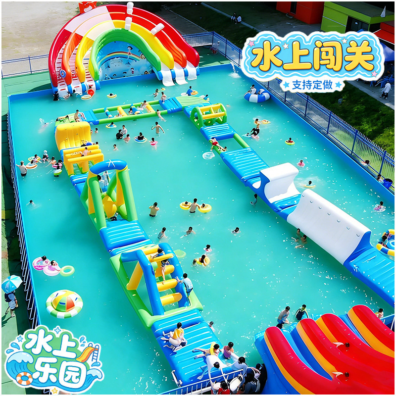 Inflatable Water Obstacle Slide, Outdoor Large-Scale Floating Obstacle Course on the Lake, Parent-Child Mobile Water Park