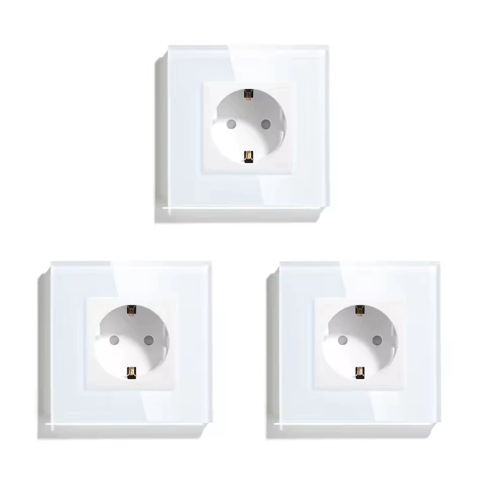 欧规钢化玻璃墙壁插座适合圆形安装底盒暗装插座