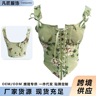 跨境新款欧美复古胸衣蝴蝶提花聚拢收腰背心外穿corset鱼骨塑身衣