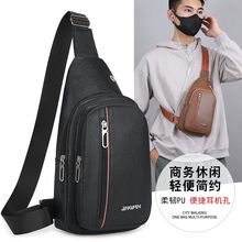 批发新款男士胸前单肩包便携式耳机孔字母胸包休闲运动旅游斜挎包