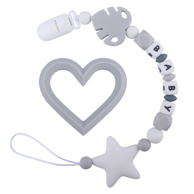 Bebé suministros de dibujos animados hojas mordedor bebé estrella grande molar juguete DIY bebé nombre chupete cadena traje